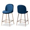 Baxton Studio Lander Glam and Luxe Navy Blue Velvet Upholstered and Rose Gold Metal Counter Stool Set (2PC) PR 192-2PC-12062-ZORO